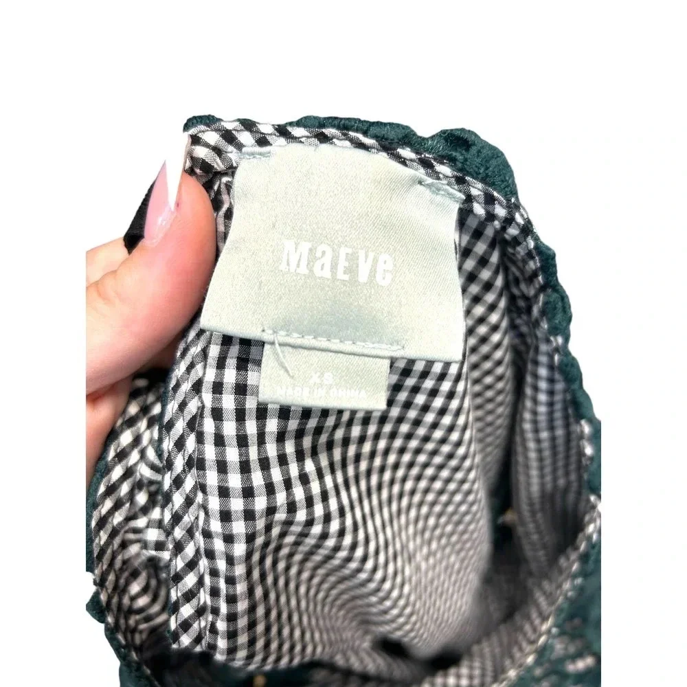 Anthropologie Maeve Gabriella Top Blouse Peplum Gingham Lace Green Size XS‎